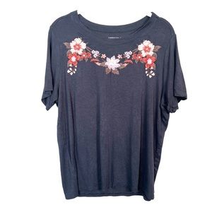 American Eagle Soft & Sexy Embroidered Tee Large Gray